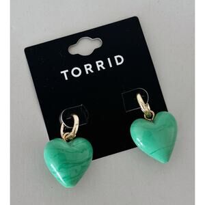 Green and Gold Torrid Heart Statement Hoop Earrings
